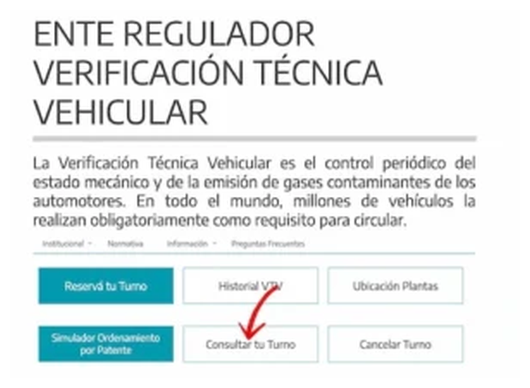 Paso 1 para consultar o cambiar el turno de la VTV en Ciudadela